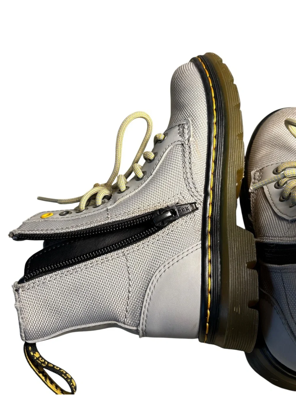 Dr Martens Kids Combs J Light Gray Lace-Up Canvas Combat Boots 11
